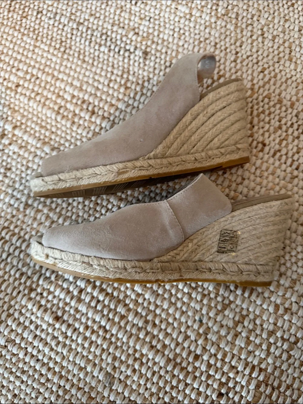 New kana Taupe Suede Peep-Toe Slide Heels